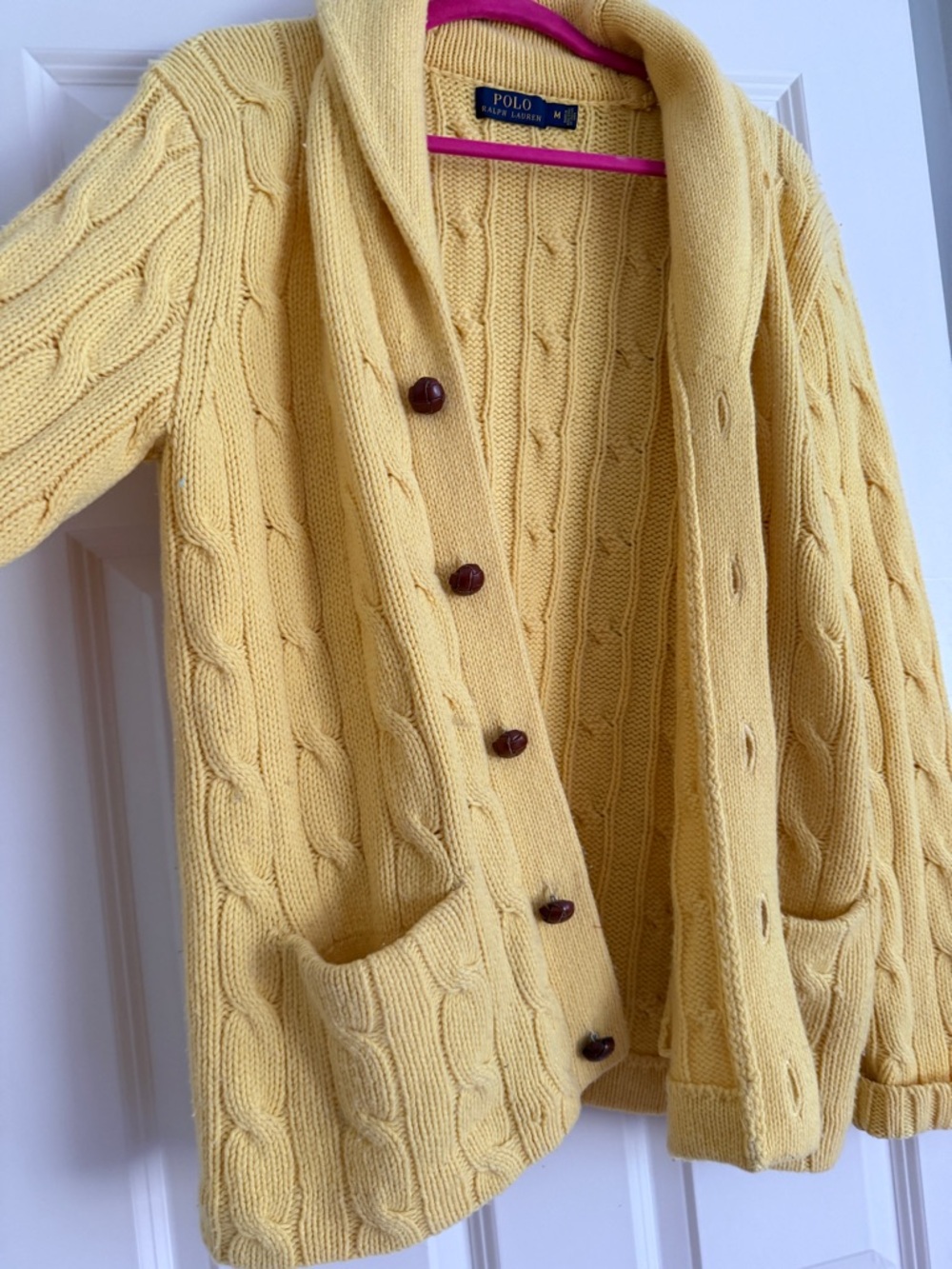 Ralph Lauren Yellow Cable-Knit Shawl Collar Cardigan